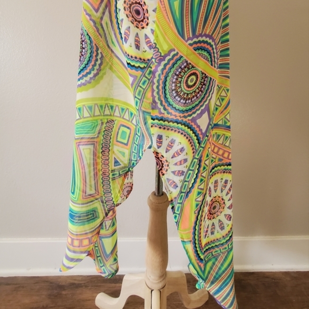 LUSH sheer tribal swim cover up long printed tunic beach festival resort OS - Picture 7 of 8
